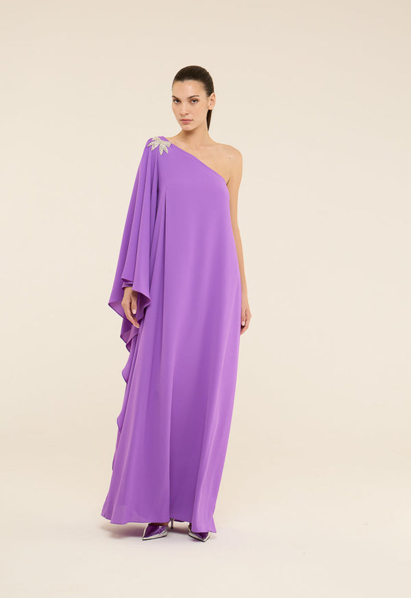 Riva One Shoulder Bow Embellished Gown Dress Purple