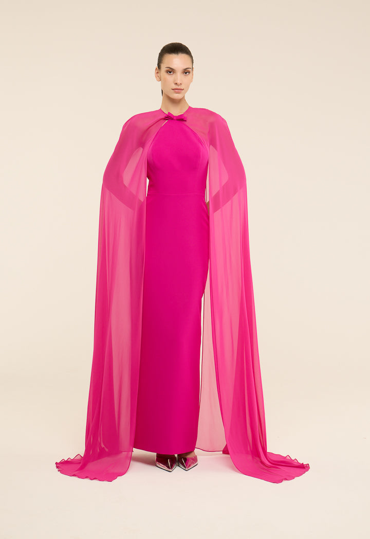 Riva Maxi Gown Dress With Cape Fuchsia