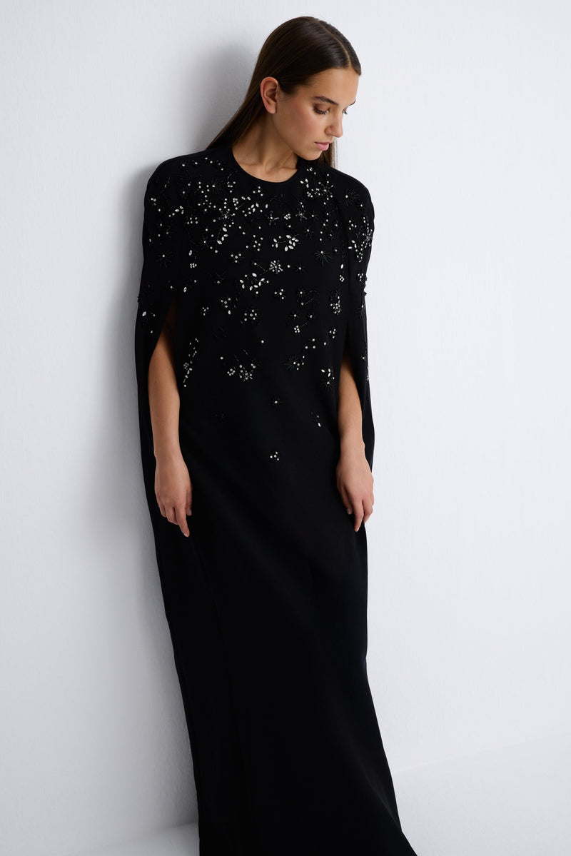 Nean Embellished Cape Gown Black