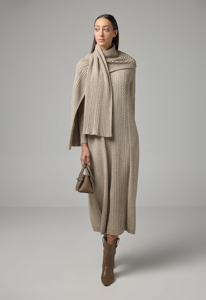 Choice Knitted Textured Dress Light Beige