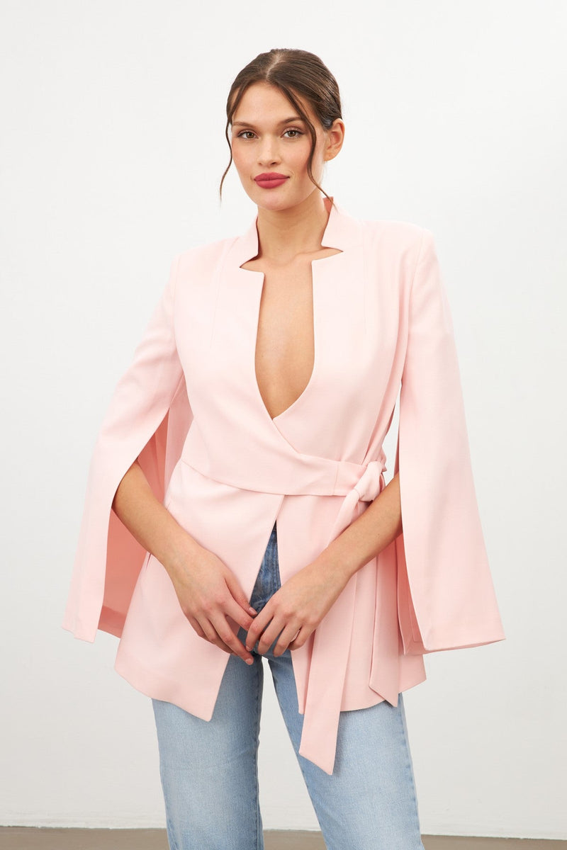 Setre Sleeve Detailed Jacket With Tie Detail Powder Pink