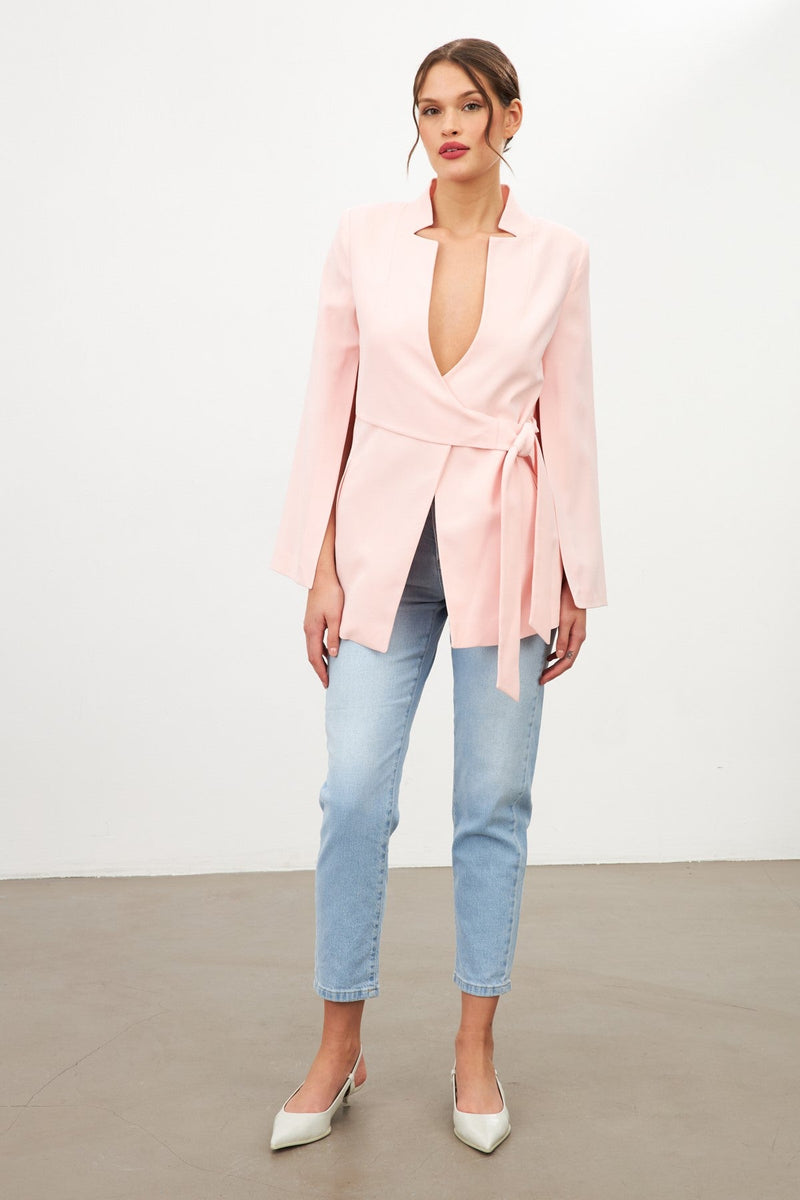 Setre Sleeve Detailed Jacket With Tie Detail Powder Pink