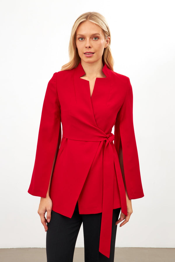 Setre Sleeve Detailed Jacket With Tie Detail Red