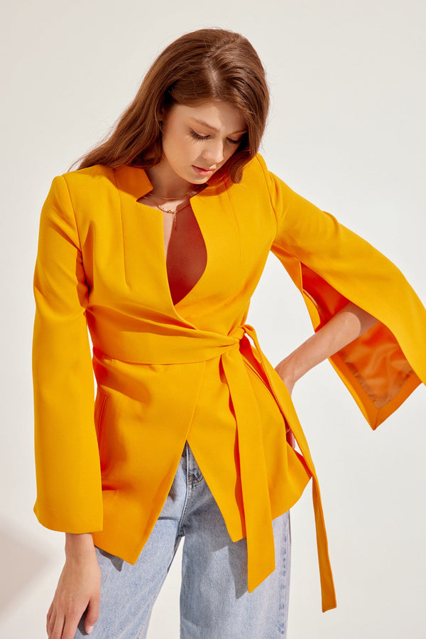 Setre Sleeve Detailed Jacket With Tie Detail Orange