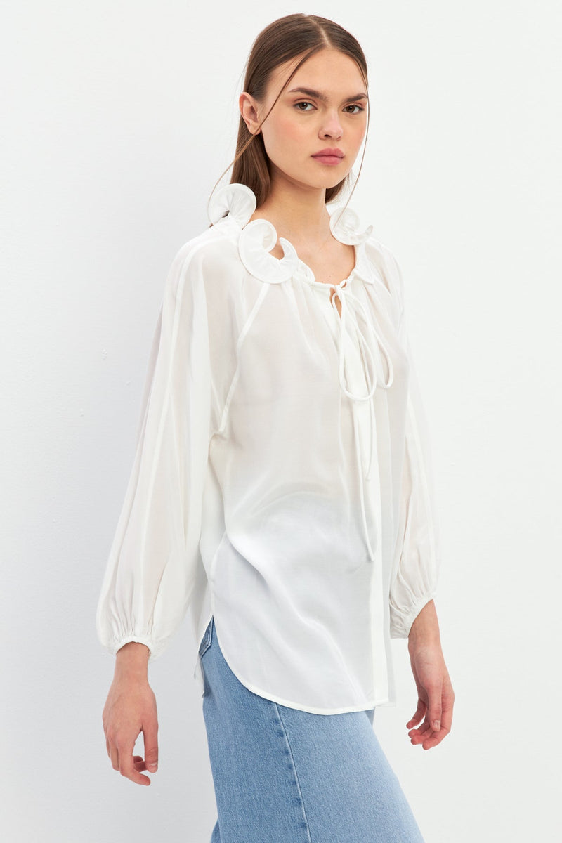 Setre Shirt With Tie Detail On Neck And Sleeves Ecru