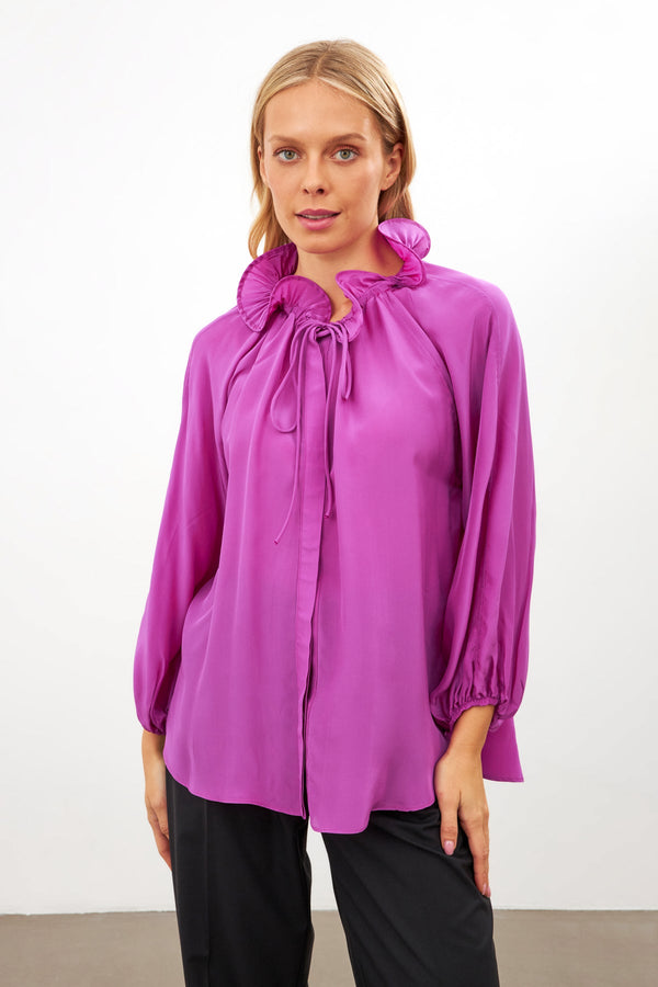 Setre Shirt With Tie Detail On Neck And Sleeves Fuchsia