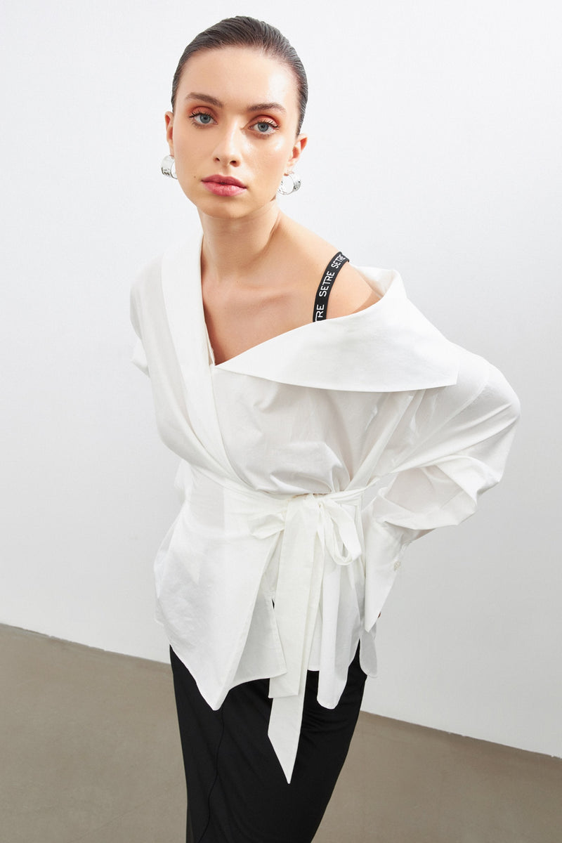 Setre One Shoulder Open Asymmetrical Shirt Ecru