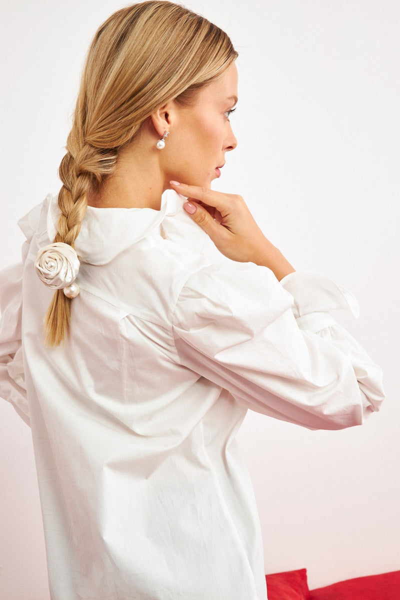 Setre Ruffle Detail Solid Shirt Ecru