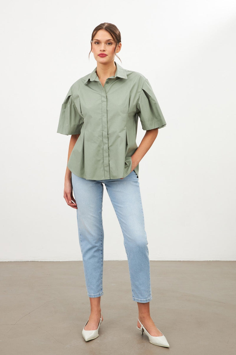 Setre Balloon Sleeve Detailed Shirt Olive