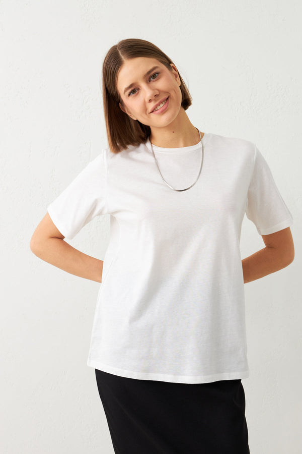 Setre Crew Neck Plain T-Shirt Ecru