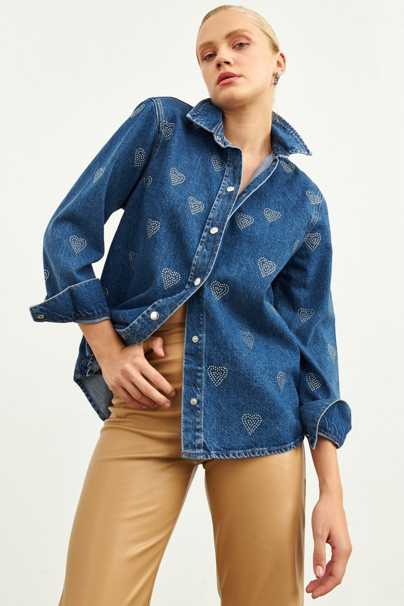 Setre Stone Detailed Denim Jacket Blue