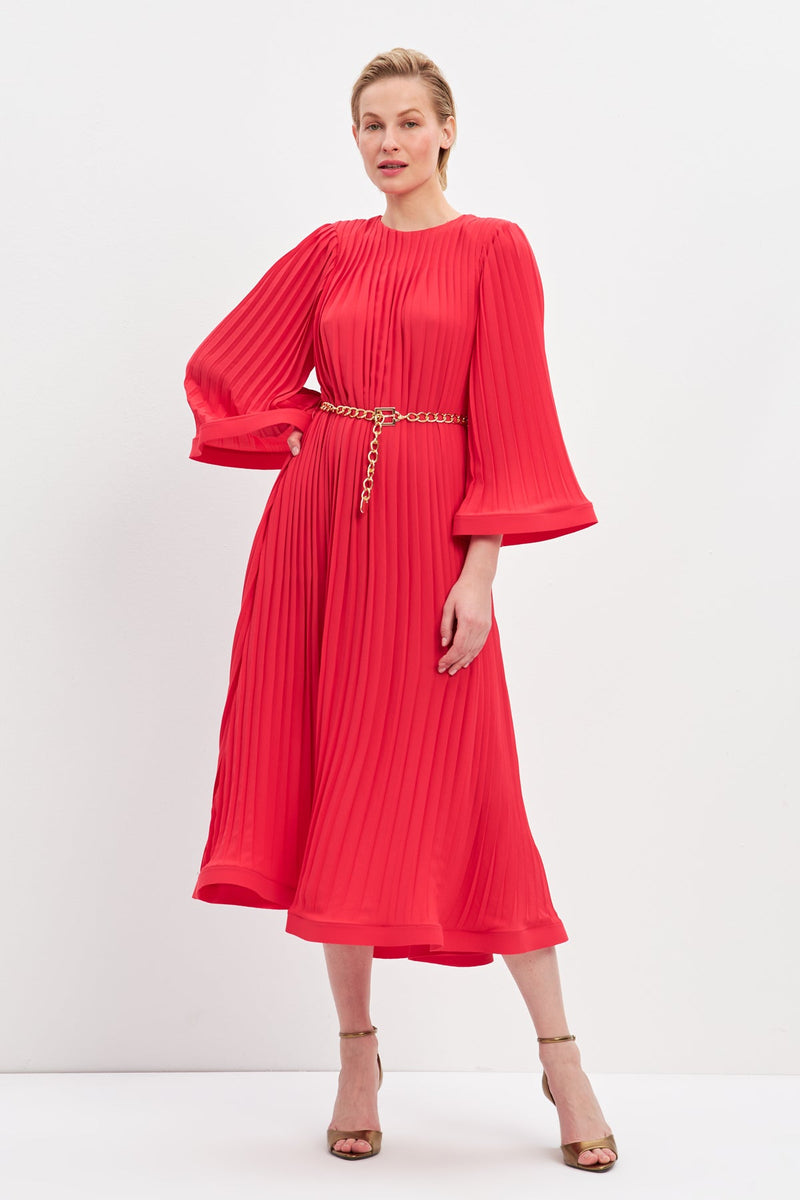 Setre Pleat Detailed Belted Dress Red