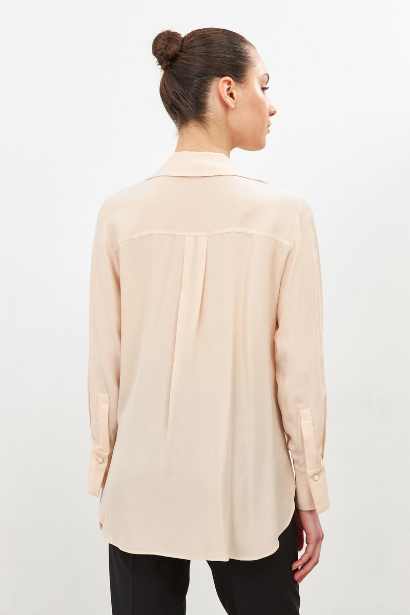 Setre Lace Detail Long Sleeve Shirt With Collar Beige