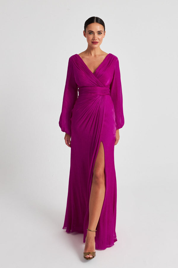 Setre Evening Dress With Slit Detail Fuchsia