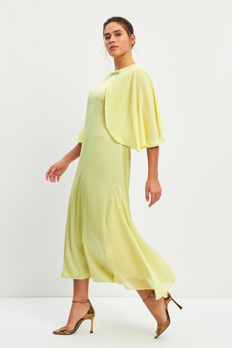 Setre Wide Sleeve Pleat Detail Dress Lime