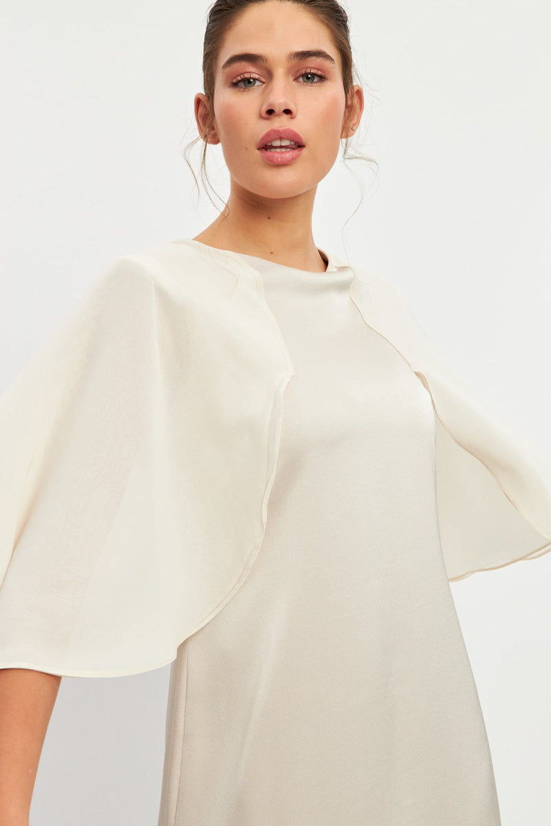 Setre Wide Sleeve Pleat Detail Dress Beige