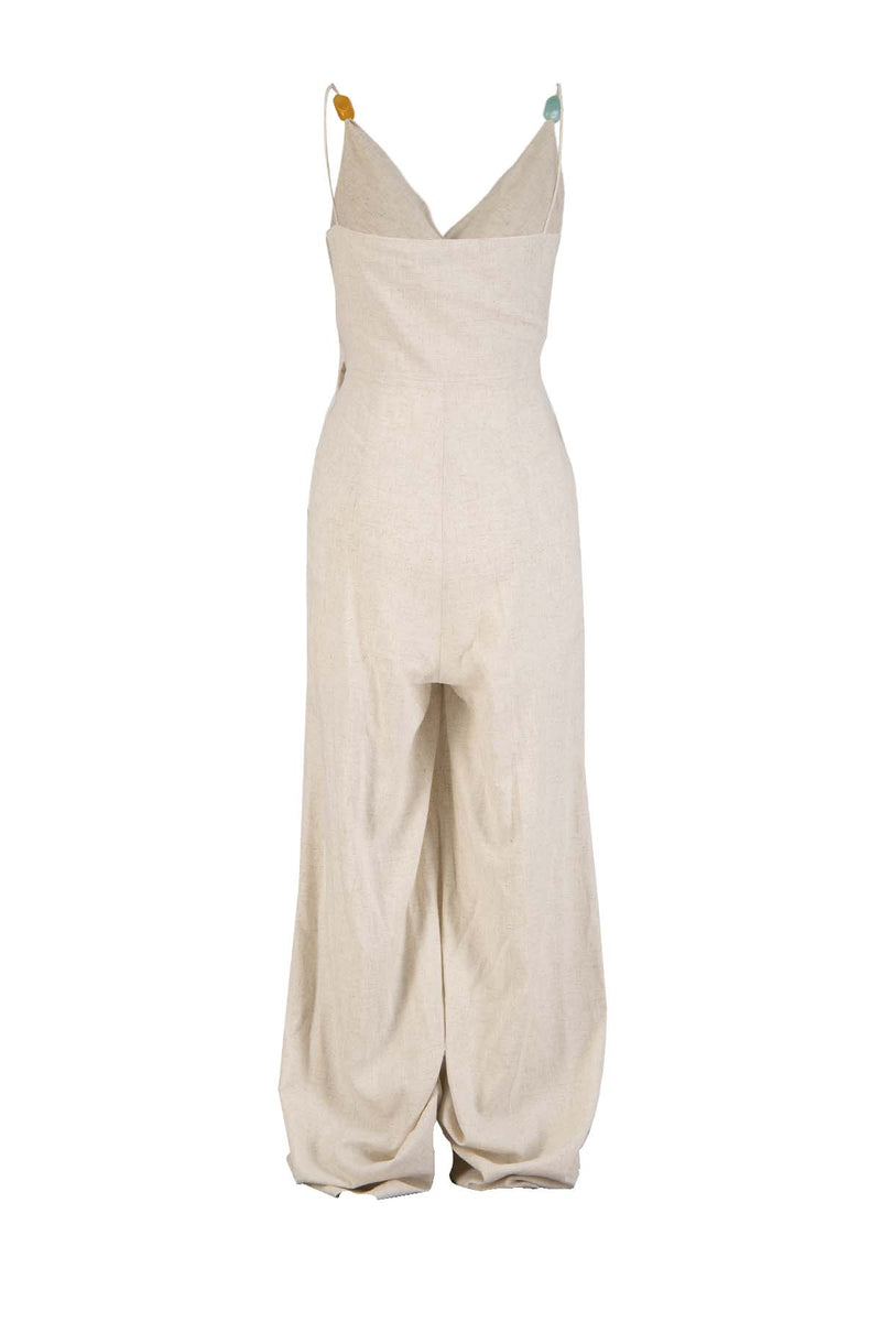 Setre Surplice Neck Tie Detail Jumpsuit Beige