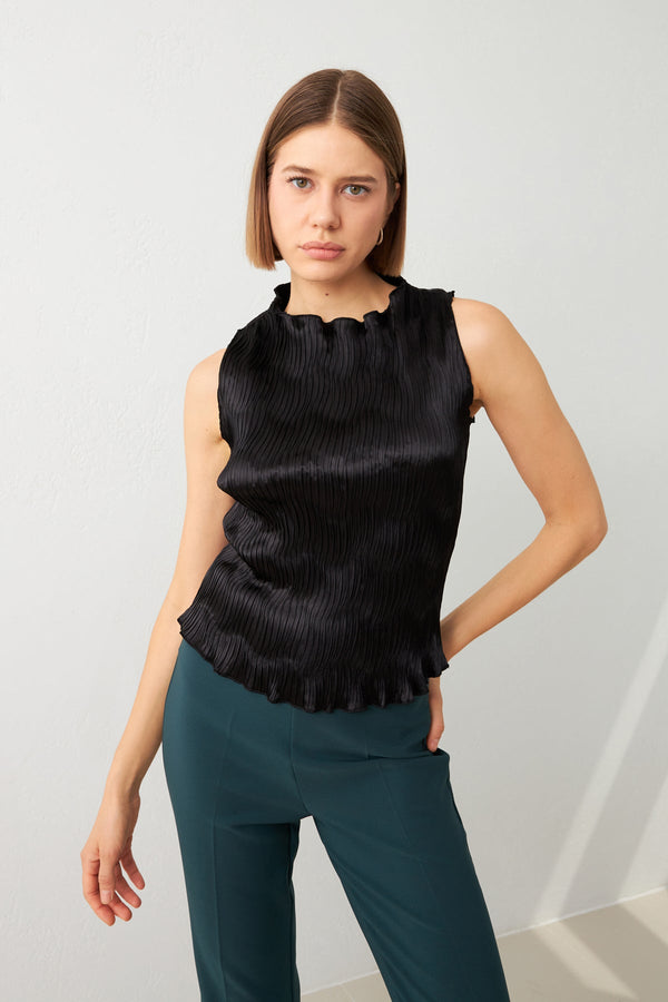 Setre Sleeveless Pleated Blouse Black