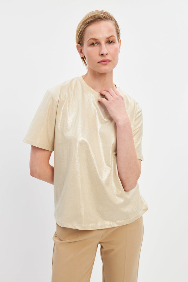 Setre Crew Neck Basic T-Shirt Beige