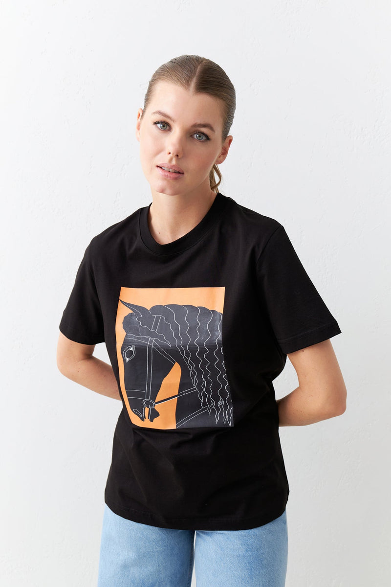 Setre Graphic "Horse Print" T-Shirt Black