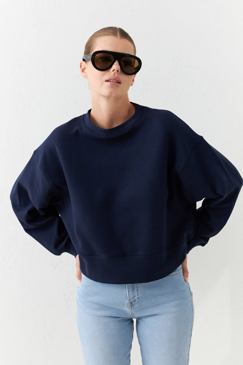 Setre Crew Neck Long Sleeve Sweatshirt Navy