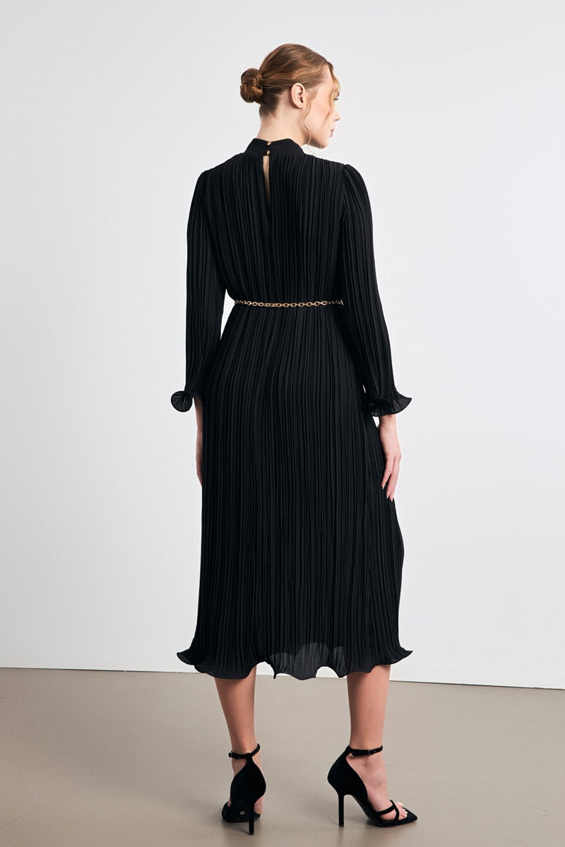 Setre Belt Detailed Pleated Dress Black