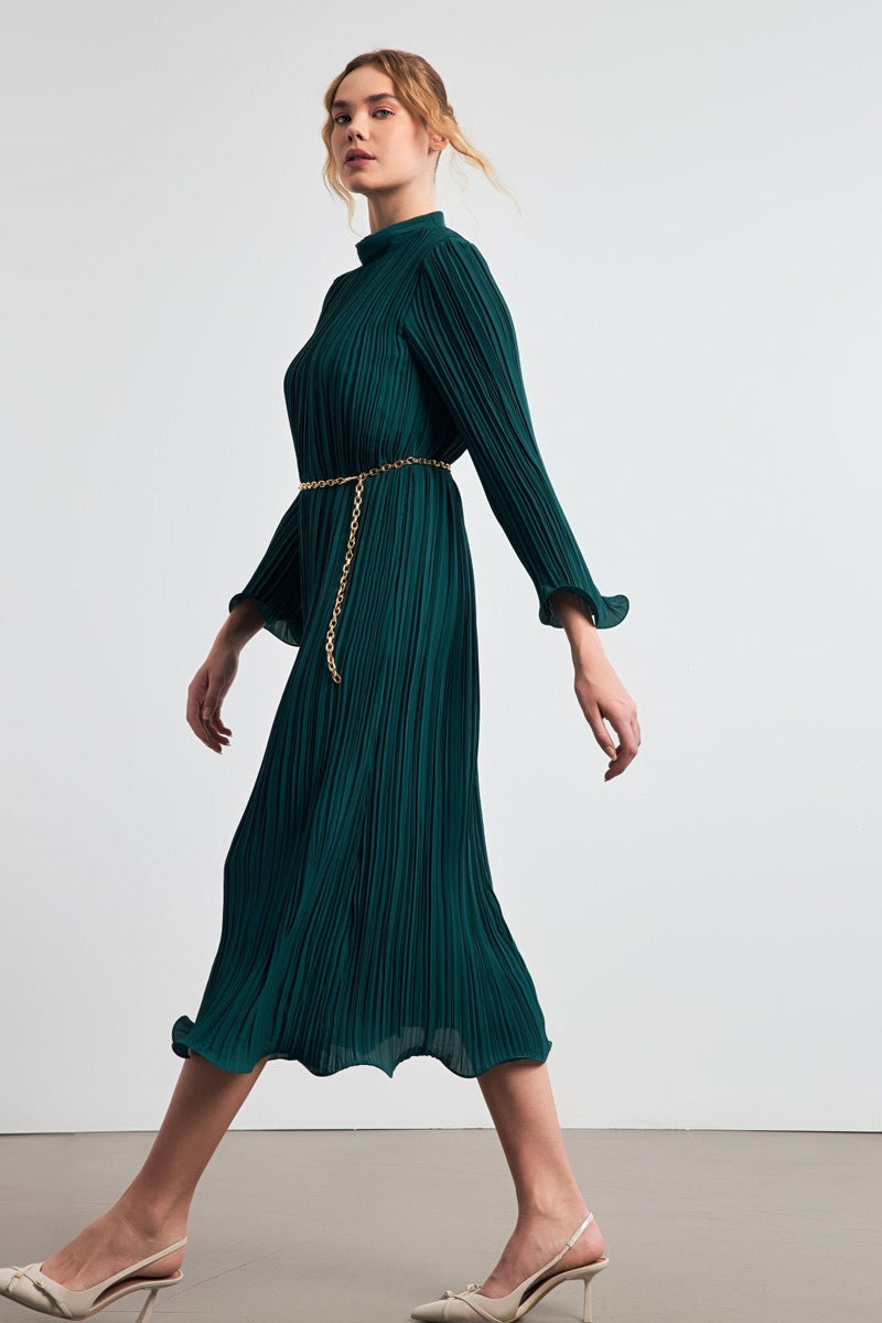 Setre Belt Detailed Pleated Dress Green