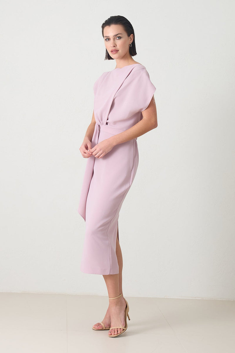 Setre Draped Detail Midi Dress Powder Pink