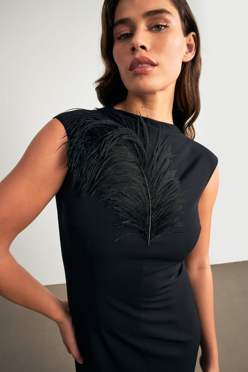 Setre Feather Detailed Full Fit Dress Black