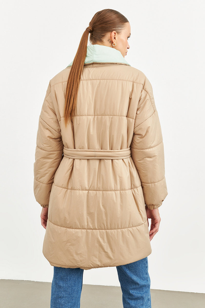 Setre Belt Detailed Puffer Short Coat Beige