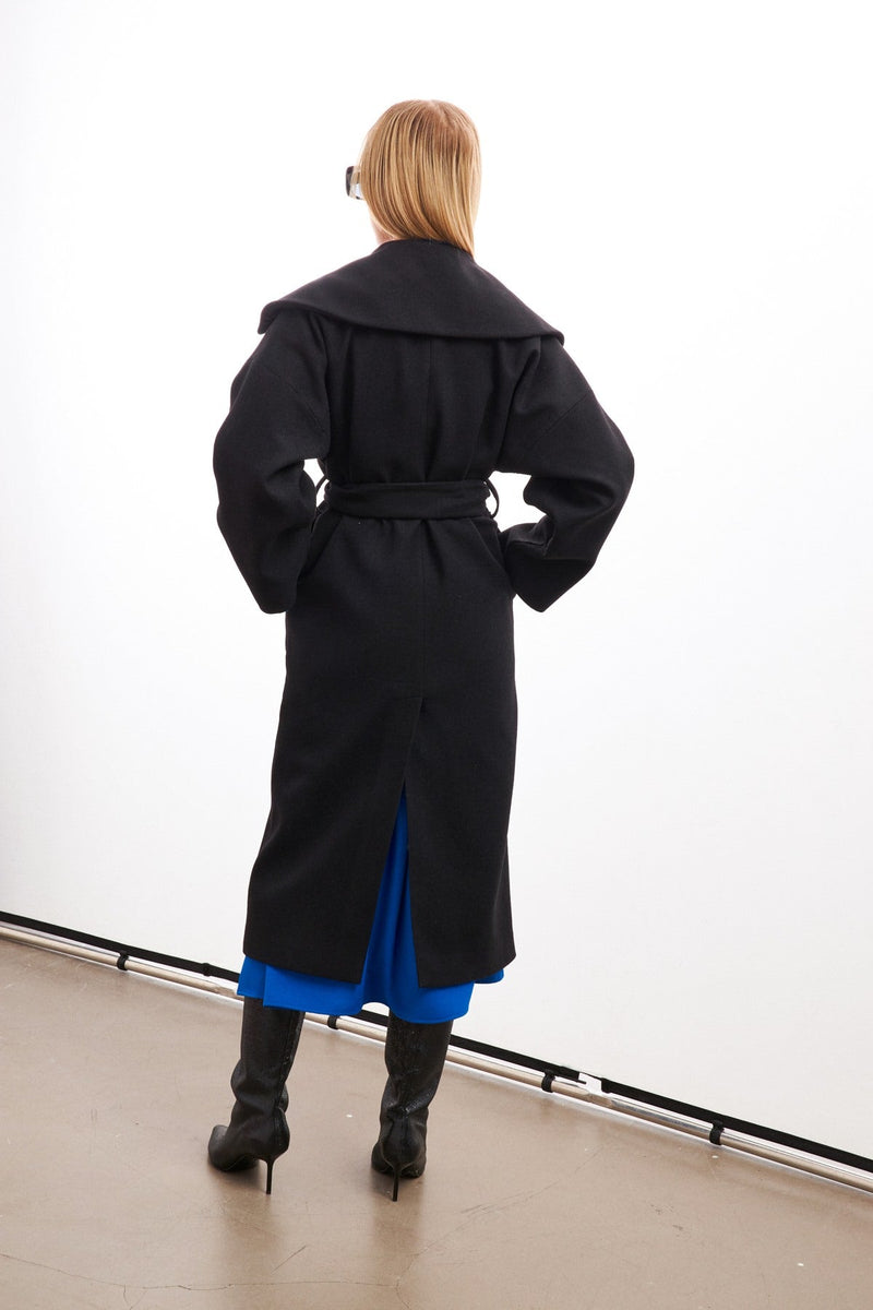 Setre Belt Detailed Long Coat Black