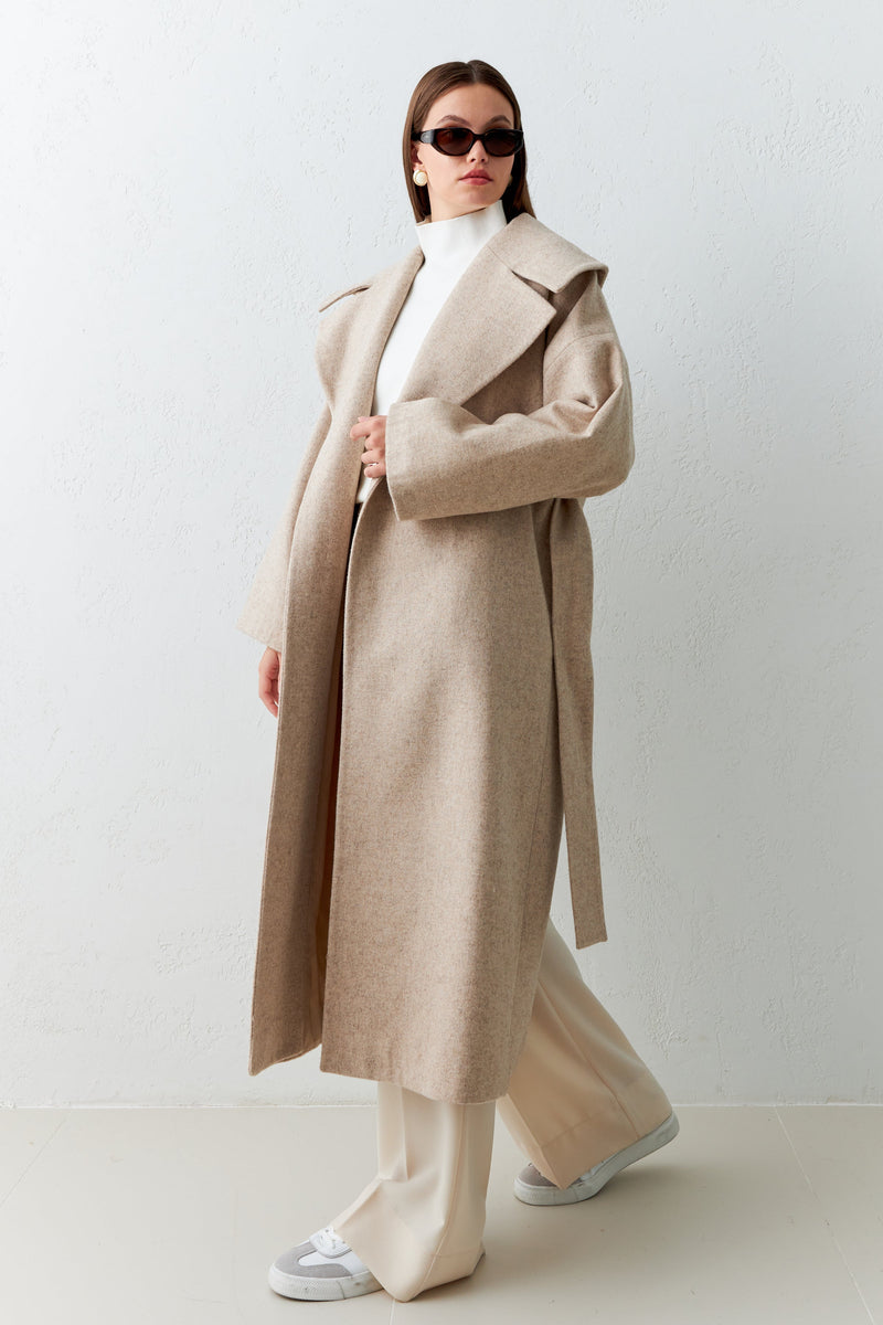 Setre Belt Detailed Long Coat Beige