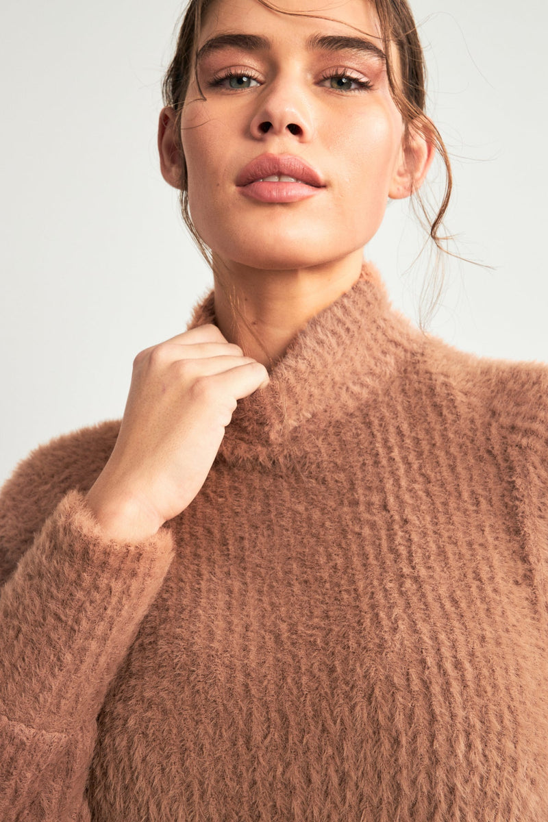 Setre Turtleneck Long Sleeve Midi Dress Light Brown