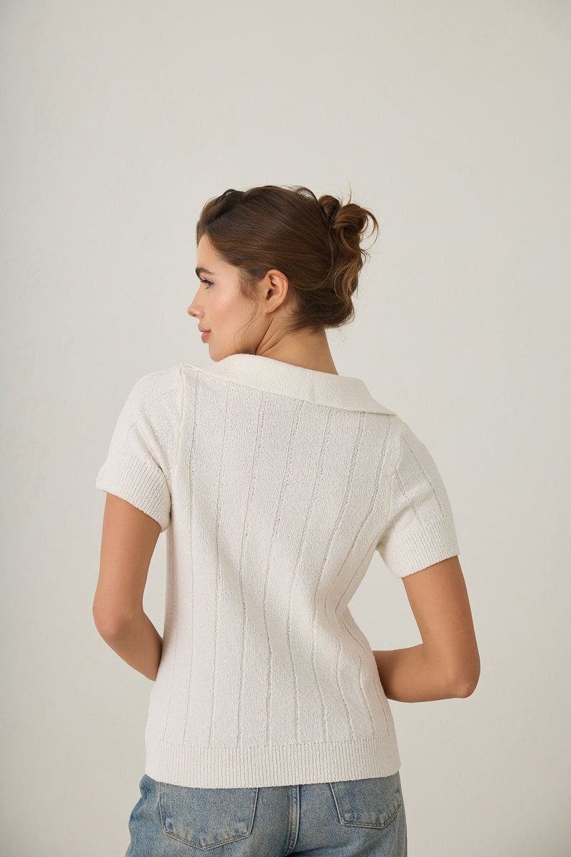 Setre Short Sleeve Solid Knitwear Ecru