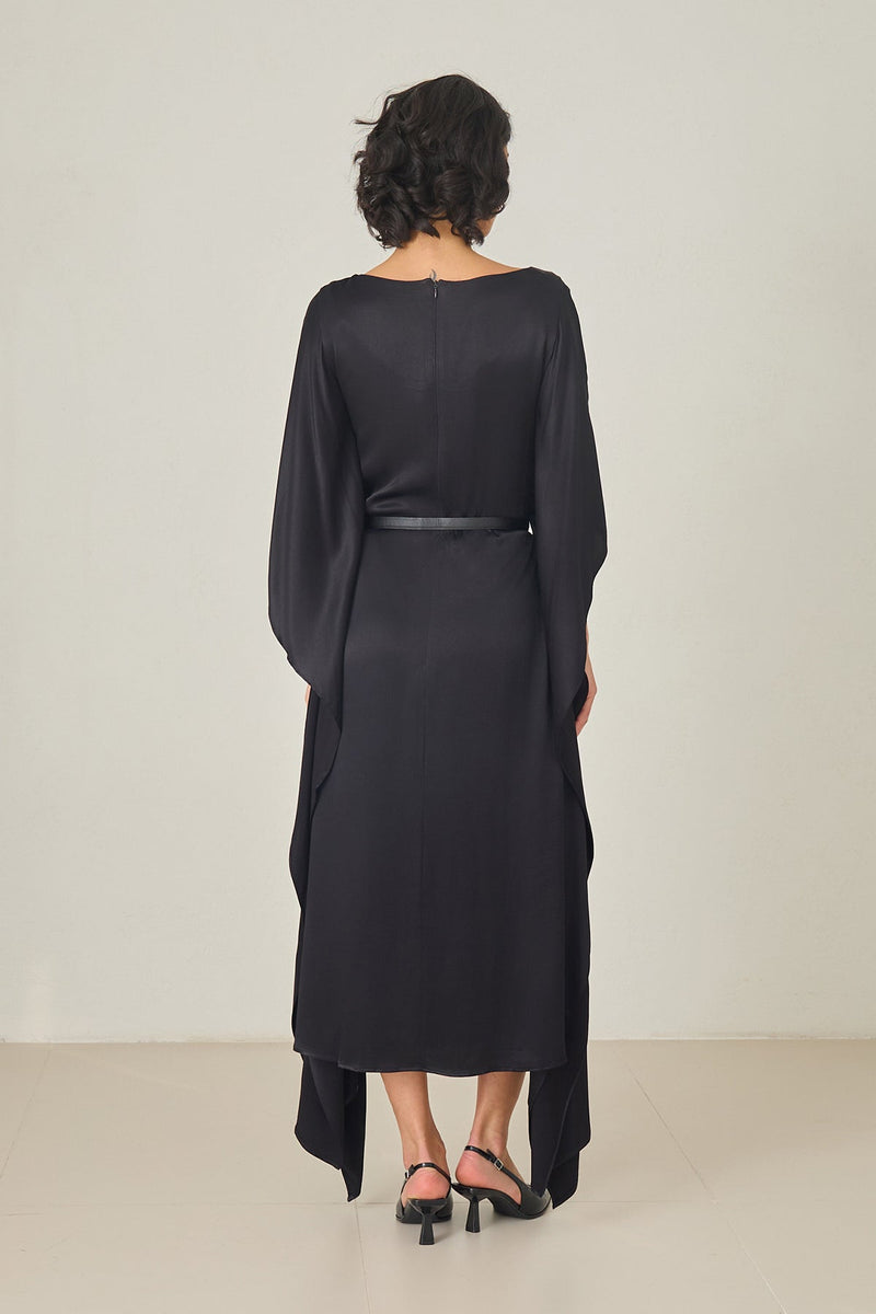 Setre Collar And Sleeve Detailed Belted Dress Black