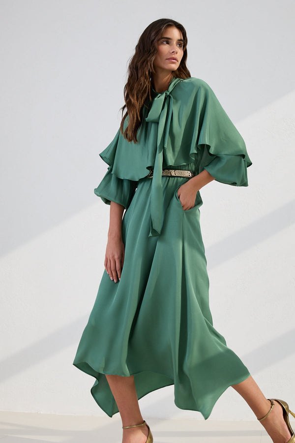 Setre Cape-Effect Asymmetrical Dress Green