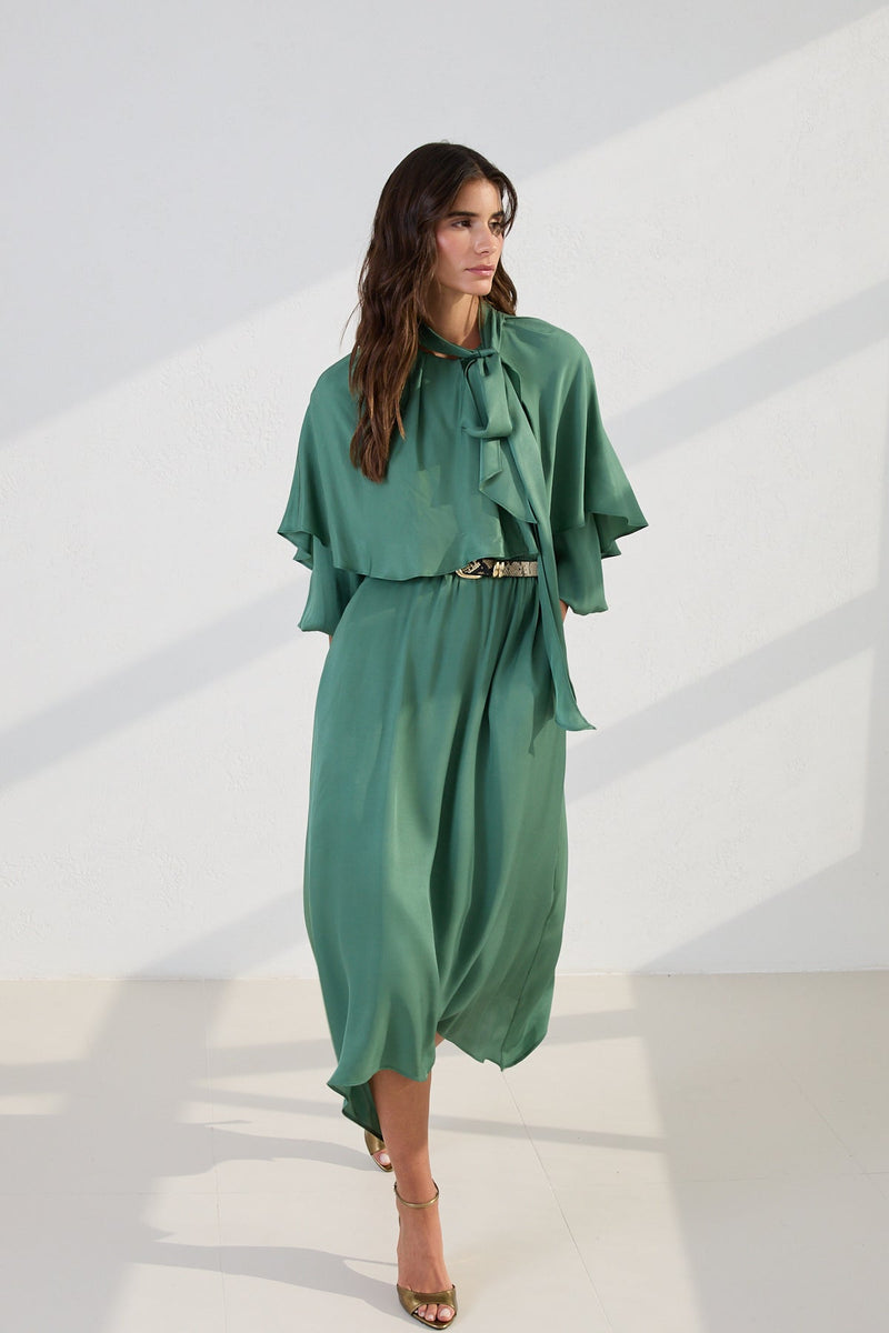 Setre Cape-Effect Asymmetrical Dress Green