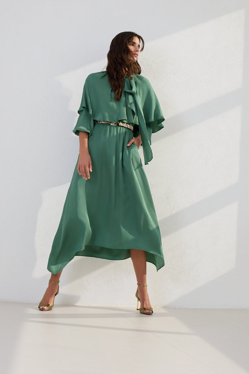 Setre Cape-Effect Asymmetrical Dress Green