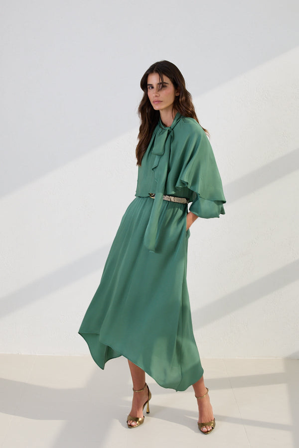 Setre Cape-Effect Asymmetrical Dress Green