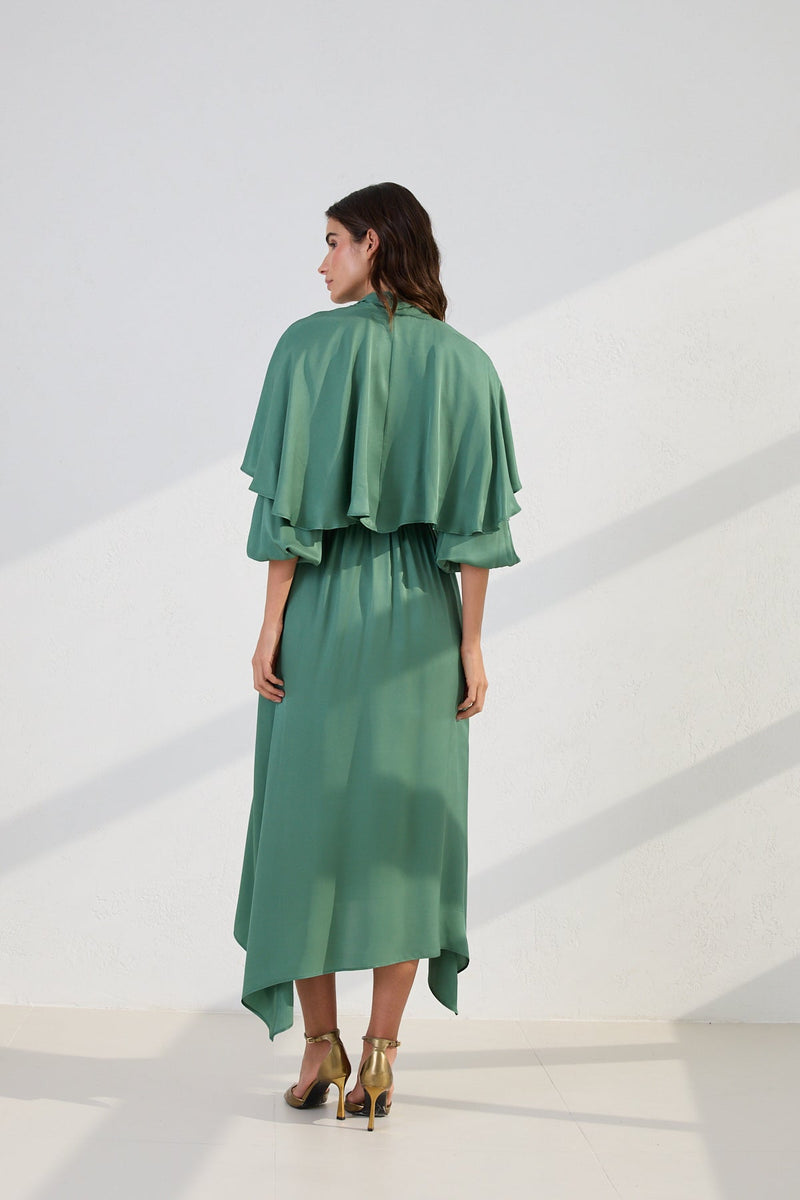 Setre Cape-Effect Asymmetrical Dress Green