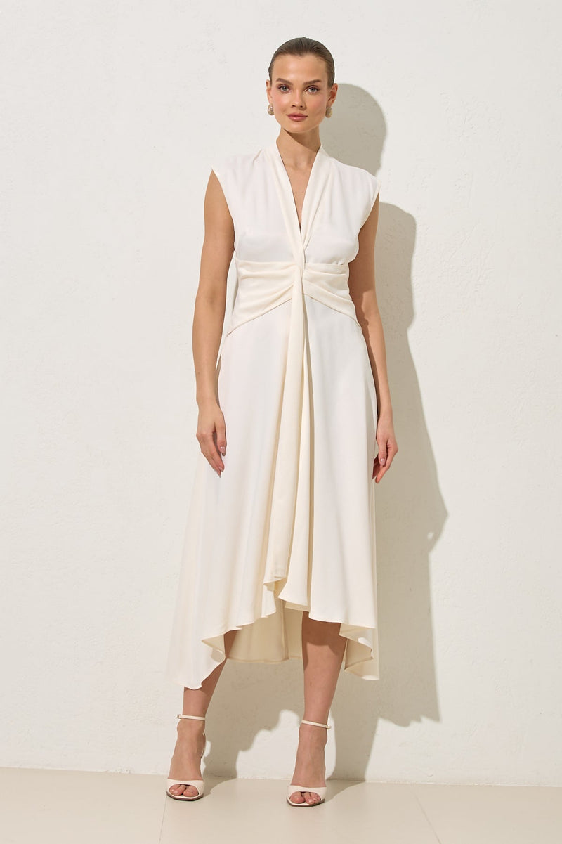 Setre Waist Detailed Midi Sleeveless Dress Cream