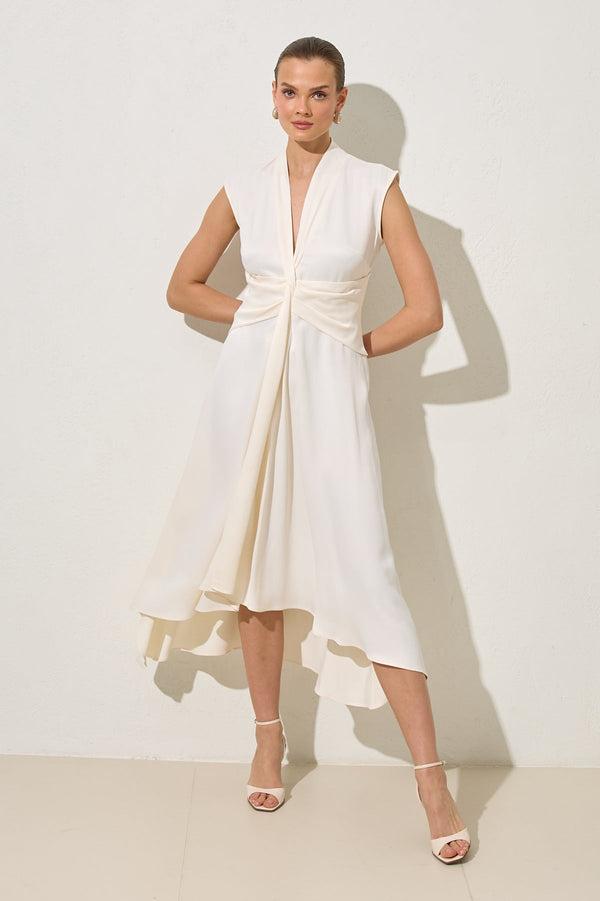 Setre Waist Detailed Midi Sleeveless Dress Cream