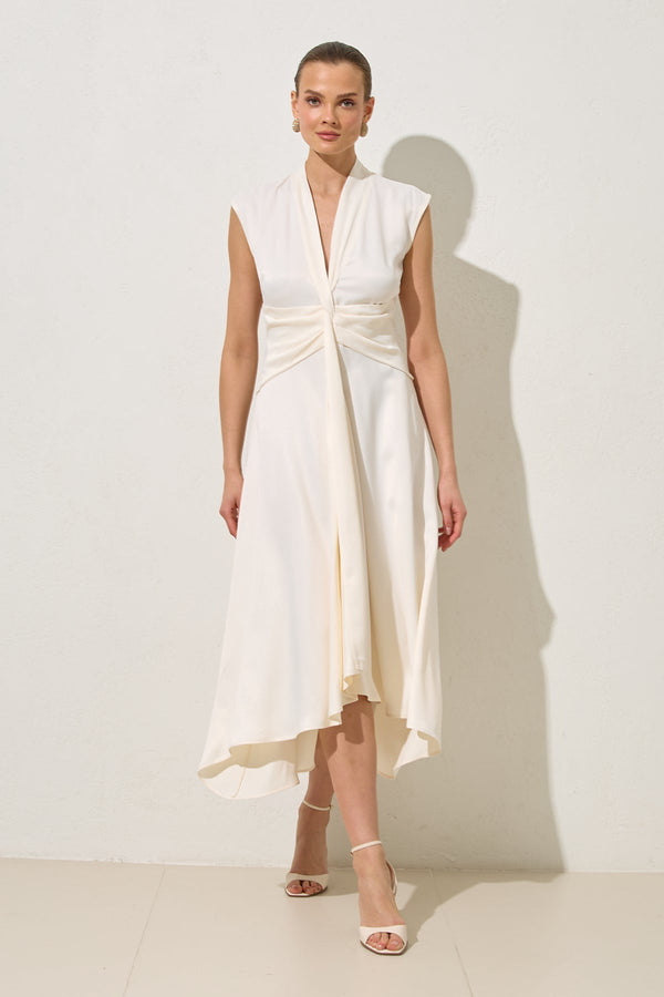 Setre Waist Detailed Midi Sleeveless Dress Cream