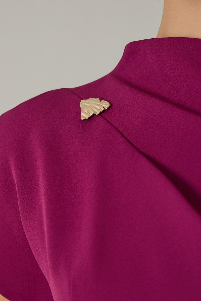 Setre One Shoulder Detailed Midi Length Dress Dark Fuchsia