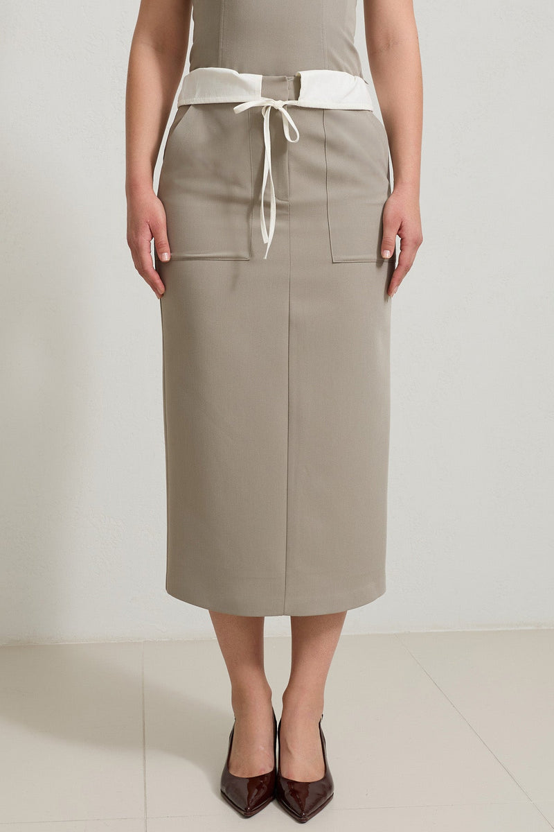 Setre Tie And Pocket Detailed Midi Skirt Olive