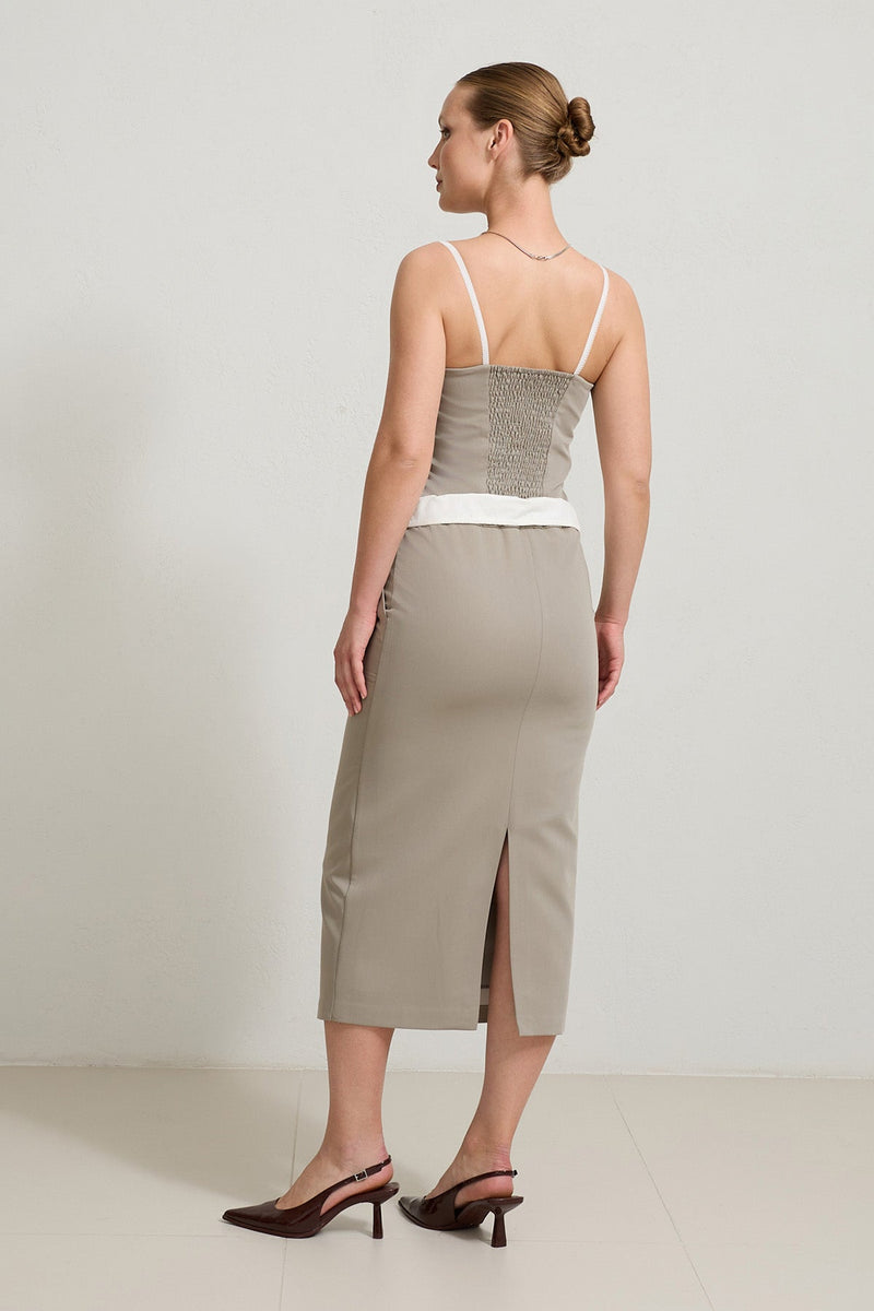 Setre Tie And Pocket Detailed Midi Skirt Olive