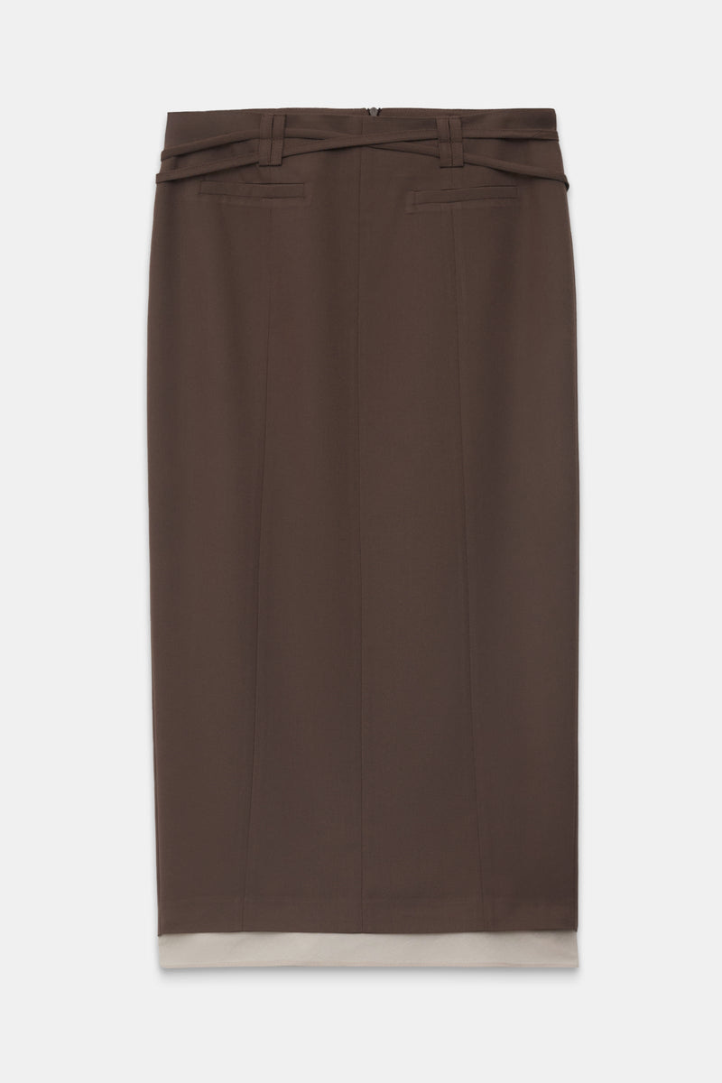 Setre Rope Belt And Pocket Detailed Midi Skirt Coffee Brown