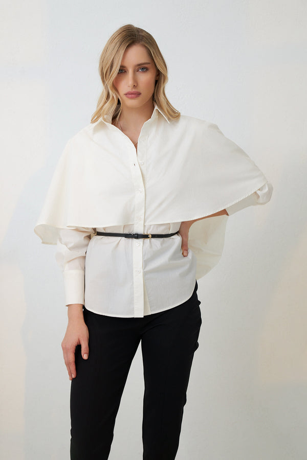 Setre Cape-Effect Solid Shirt Ecru