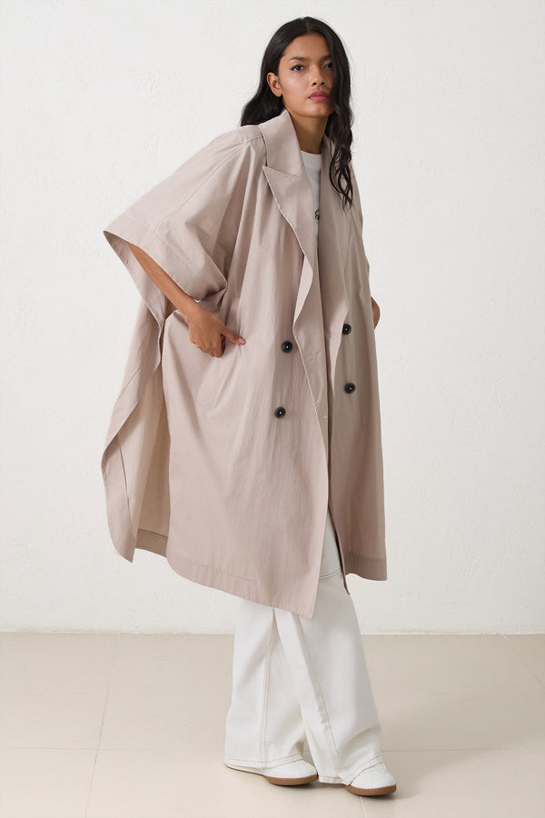 Setre Double-Breasted Midi Trench Coat Beige