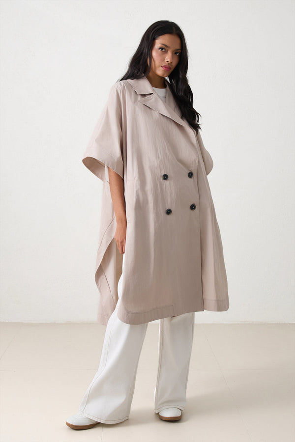 Setre Double-Breasted Midi Trench Coat Beige